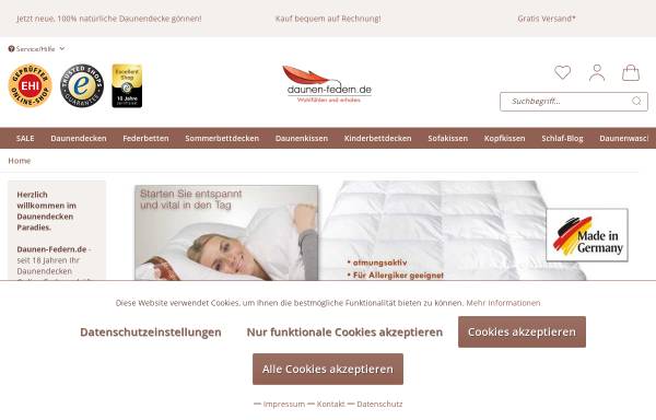 Vorschau von www.daunen-federn.de, Promax Internet Shops und Marketing GmbH