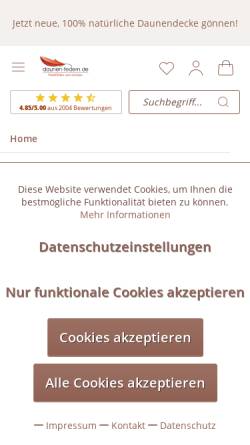 Vorschau der mobilen Webseite www.daunen-federn.de, Promax Internet Shops und Marketing GmbH