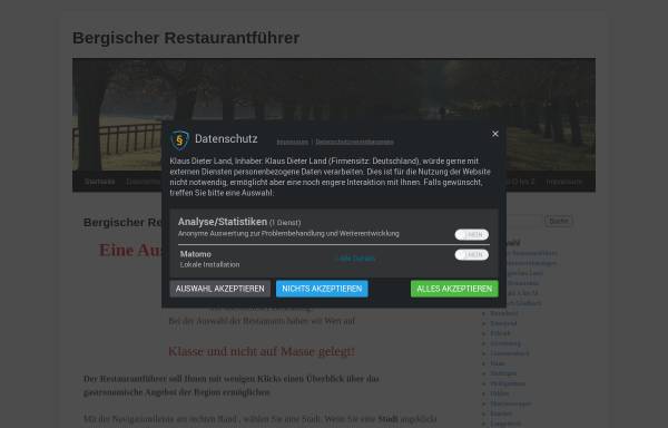 Vorschau von www.bergischer-restaurantfuehrer.de, Restaurantführer Bergisches Land