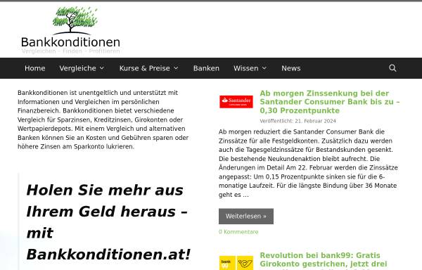 Vorschau von www.bankkonditionen.at, Bankkonditionen in Österreich
