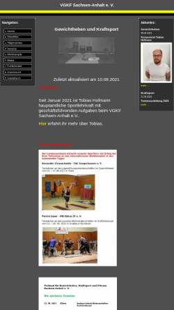 Vorschau der mobilen Webseite www.gewichteheben.de, Verband für Gewichtheben, Kraftsport und Fitness Sachsen-Anhalt e.V. (VGKV)