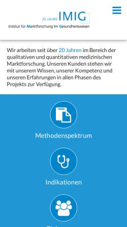 Vorschau der mobilen Webseite www.imig-institut.de, IMIG Institut für Marktforschung im Gesundheitswesen GbR