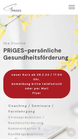 Vorschau der mobilen Webseite www.priges.de, PRiGES Agentur für Informationsmedien im Gesundheitswesen, Inh. Ilka Eigenwillig