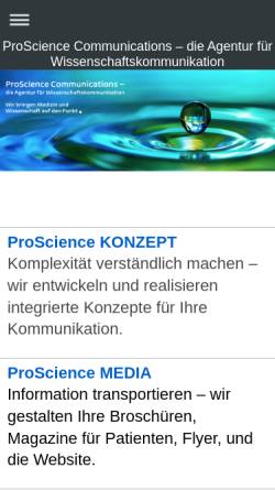 Vorschau der mobilen Webseite www.proscience.media, ProScience Communications ­ - Barbara Ritzert