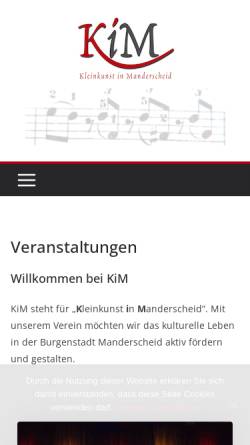 Vorschau der mobilen Webseite www.kleinkunst-manderscheid.de, KiM - Kleinkunst in Manderscheid e.V.