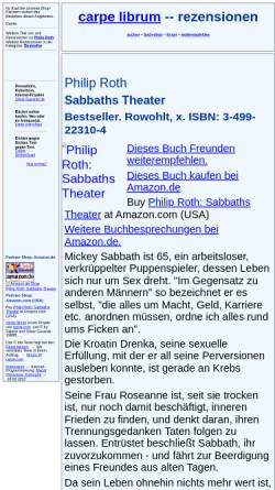Vorschau der mobilen Webseite rezensionen.literaturwelt.de, Sabbaths Theater