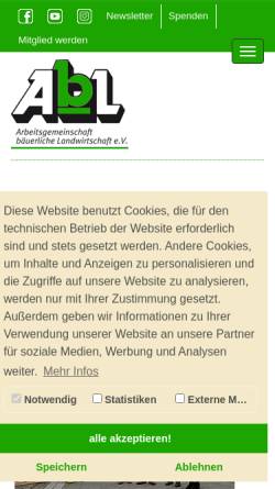 Vorschau der mobilen Webseite www.abl-ev.de, Arbeitsgemeinschaft bäuerliche Landwirtschaft e.V.