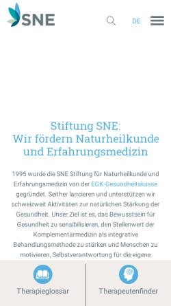 Vorschau der mobilen Webseite www.stiftung-sne.ch, Stiftung für Naturheilkunde und Erfahrungsmedizin