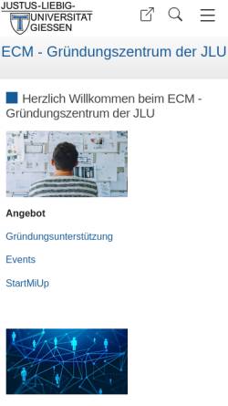 Vorschau der mobilen Webseite www.uni-giessen.de, Entrepreneurship-Cluster Mittelhessen (ECM)