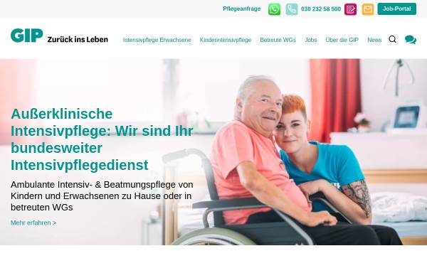 Vorschau von www.gip-intensivpflege.de, Unternehmen für ambulante Versorgung maschinell beatmungspflichtiger Patienten