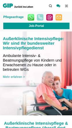 Vorschau der mobilen Webseite www.gip-intensivpflege.de, Unternehmen für ambulante Versorgung maschinell beatmungspflichtiger Patienten