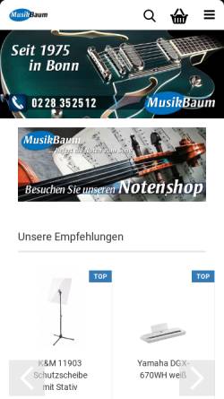 Vorschau der mobilen Webseite musikbaum.de, MusikBaum, Inh. Norfried Baum