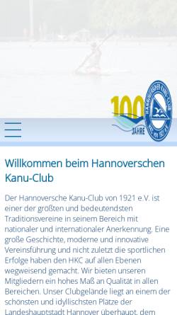 Vorschau der mobilen Webseite www.hkc21.de, Hannoverscher Kanuclub - HKC von 1921 eV.