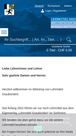 Vorschau der mobilen Webseite www.lmv.gr.ch, Lehrmittelverlag des Kantons Graubünden