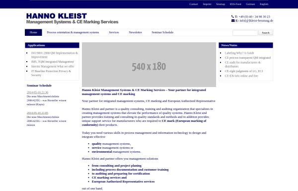 Hanno Kleist Management Systems & CE Marking Services