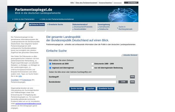 Vorschau von www.parlamentsspiegel.de, Parlamentsspiegel