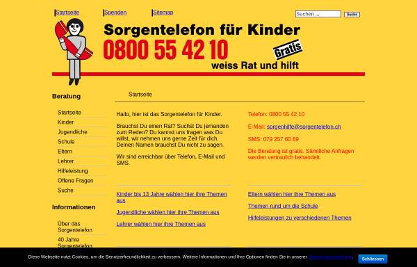 Vorschau von www.sorgentelefon.ch, Telefonische Krisenberatungsstelle für Kinder und Jugendliche