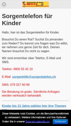 Vorschau der mobilen Webseite www.sorgentelefon.ch, Telefonische Krisenberatungsstelle für Kinder und Jugendliche