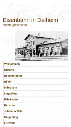 Vorschau der mobilen Webseite www.eisenbahn-in-dalheim.de, Dalheim und seine Eisenbahn