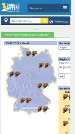 Vorschau der mobilen Webseite donnerwetter.de, Pollenflug-Prognose [Donnerwetter.de]