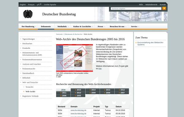 Vorschau von webarchiv.bundestag.de, Webarchiv
