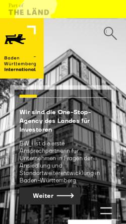 Vorschau der mobilen Webseite www.bw-i.de, Bw-invest - Baden-Württemberg International Gesellschaft für internationale wirtschaftliche und wissenschaftliche Zusammenarbeit mbH