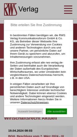 Vorschau der mobilen Webseite www.rws-verlag.de, RWS-Verlag Kommunikationsforum GmbH