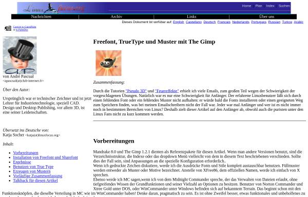 Vorschau von www.linuxfocus.org, Freefont, TrueType und Muster