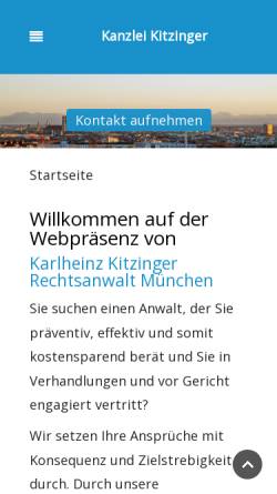 Vorschau der mobilen Webseite www.rechtsanwalt-kitzinger-muenchen.de, Kitzinger, Karlheinz, Nymphenburger Str.
