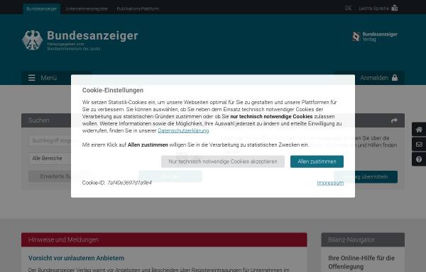 Vorschau von www.bundesanzeiger.de, Bundesanzeiger Verlag und Deutscher Bundes-Verlag