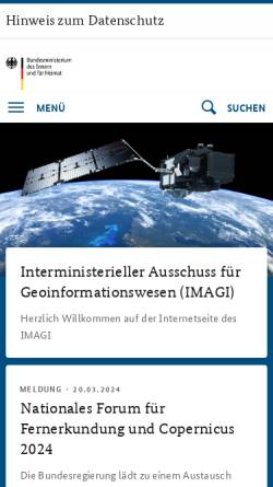Vorschau der mobilen Webseite www.imagi.de, Interministerieller Ausschuss für Geoinformationswesen (IMAGI)