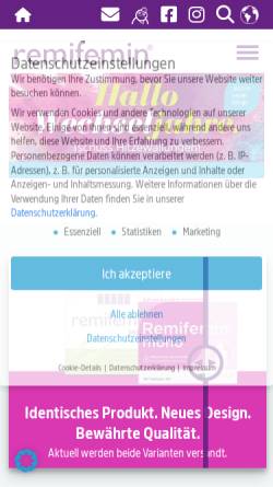 Vorschau der mobilen Webseite www.remifemin.de, Remifemin und Remifemin plus in den Wechseljahren