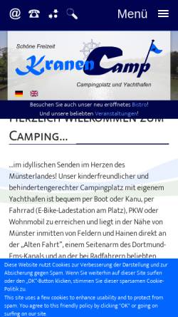 Vorschau der mobilen Webseite www.kranencamp.de, Kranen Camp
