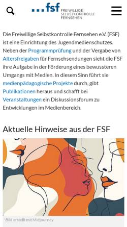 Vorschau der mobilen Webseite www.fsf.de, Freiwillige Selbstkontrolle Fernsehen e.V.