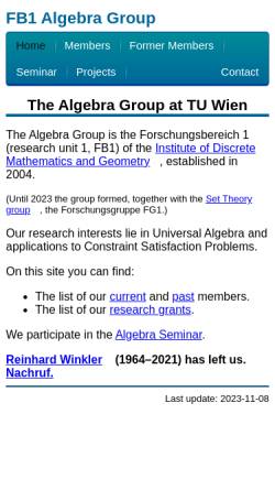 Vorschau der mobilen Webseite www.algebra.tuwien.ac.at, Institut für Algebra und Computermathematik der Technischen Universität Wien