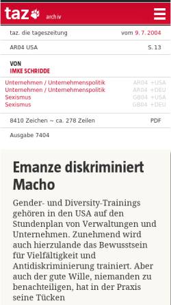 Vorschau der mobilen Webseite taz.de, taz.de - Emanze diskriminiert Macho