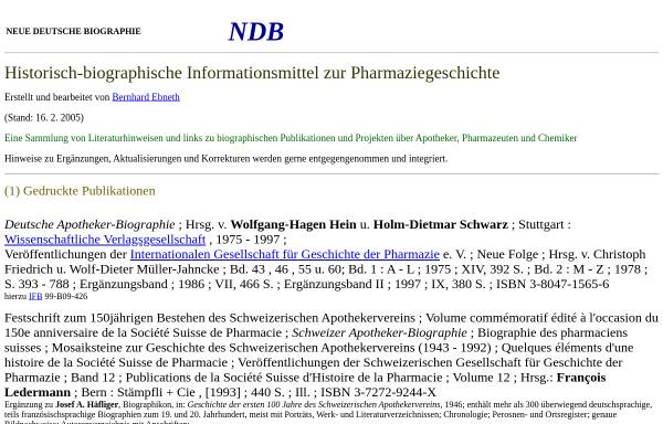 Historisch-biographische Informationsmittel zur Pharmaziegeschichte