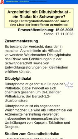 Vorschau der mobilen Webseite internet-apotheke-freiburg.de, Arzneimittel mit dem Weichmacher Dibutylphthalat (DBP)