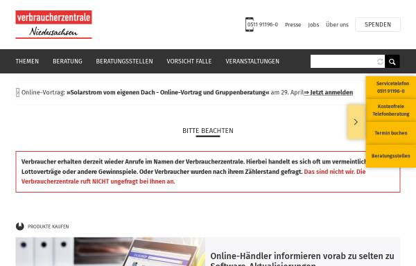 Vorschau von www.verbraucherzentrale-niedersachsen.de, Verbraucher-Zentrale Niedersachsen