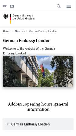 Vorschau der mobilen Webseite london.diplo.de, Großbritannien/Vereinigtes Königreich, deutsche Botschaft in London