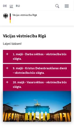 Vorschau der mobilen Webseite riga.diplo.de, Lettland, deutsche Botschaft in Riga