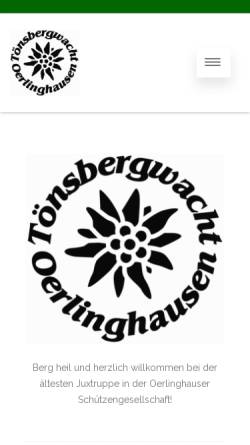Vorschau der mobilen Webseite www.toensbergwacht.de, Tönsbergwacht in der Oerlinghauser Schützengesellschaft von 1590 e.V.