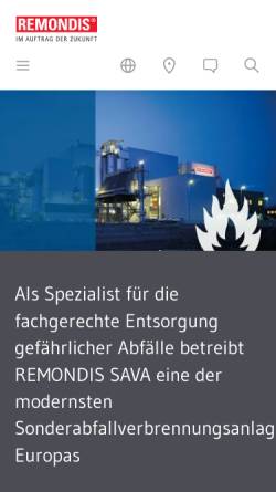 Vorschau der mobilen Webseite www.remondis-sava.de, SAVA Sonderabfallverbrennungsanlagen GmbH