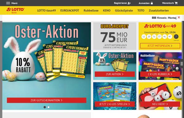 Vorschau von www.lotto-berlin.de, Deutsche Klassenlotterie Berlin (DKLB)