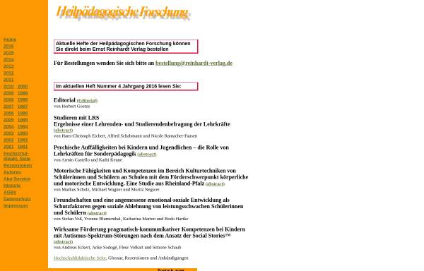 Vorschau von www.heilpaedagogischeforschung.de, Heilpädagogische Forschung