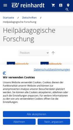 Vorschau der mobilen Webseite www.heilpaedagogischeforschung.de, Heilpädagogische Forschung
