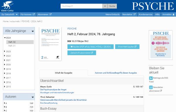 Vorschau von www.psyche.de, Psyche - Zeitschrift für Psychoanalyse und ihre Anwendungen