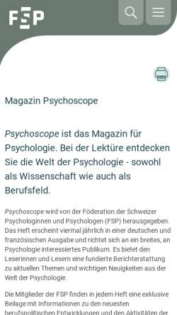Vorschau der mobilen Webseite www.psychoscope.ch, Zeitschrift der Föderation der Schweizer Psychologen (FSP)
