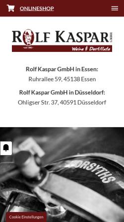 Vorschau der mobilen Webseite kaspar-spirituosen.de, Rolf Kaspar GmbH