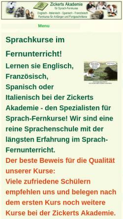 Vorschau der mobilen Webseite www.zickerts.de, Zickerts Sprachkurse